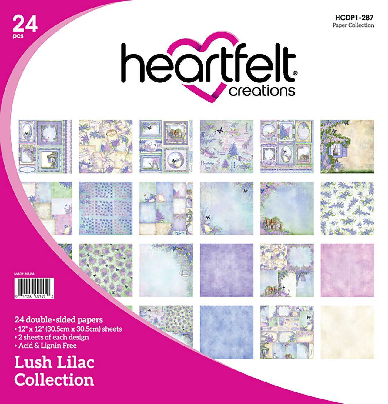 Heartfelt Creations Double-Sided Paper Pad 12"X12" 24/Pkg - Lush Lilac, 12 Designs/2 Each