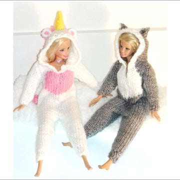 Unicorn & Cat onesie for Barbie, 11-12" doll