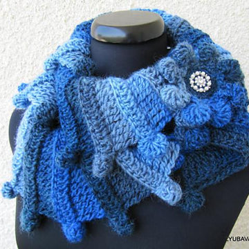 Crochet Multicolour Blue Scarf "Fantasy"