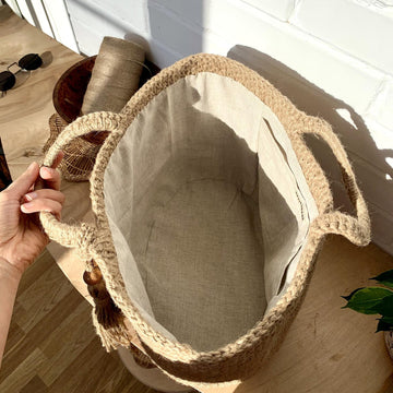Crochet Jute Beach Bag Pattern: Large Lined Tote with Tassel