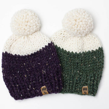 Color Block Chunky Hat Toque Pompom Winter