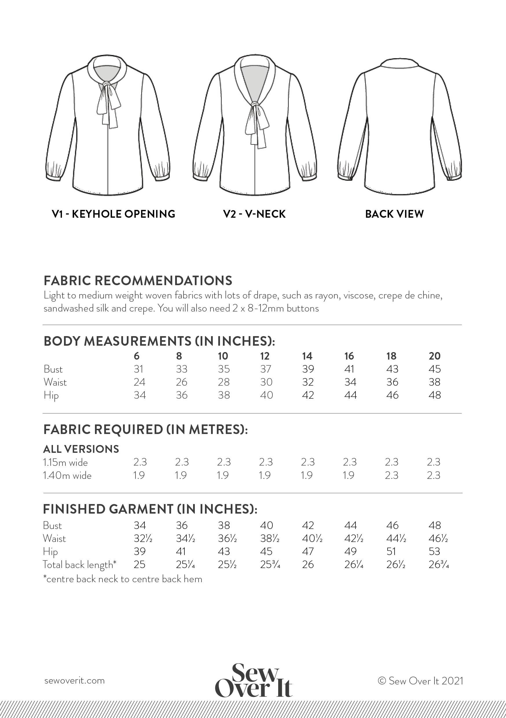 Sew Over It Pussy Bow Blouse  - Sewing Pattern