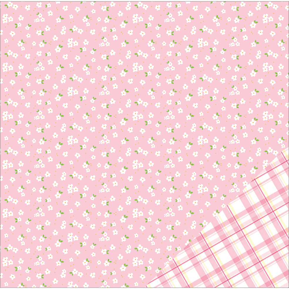 American Crafts Basics Double-Sided Cardstock 12"X12" 12/Pkg - Light Pink W/White Flower