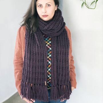 Cherry Plum knit scarf with fringe