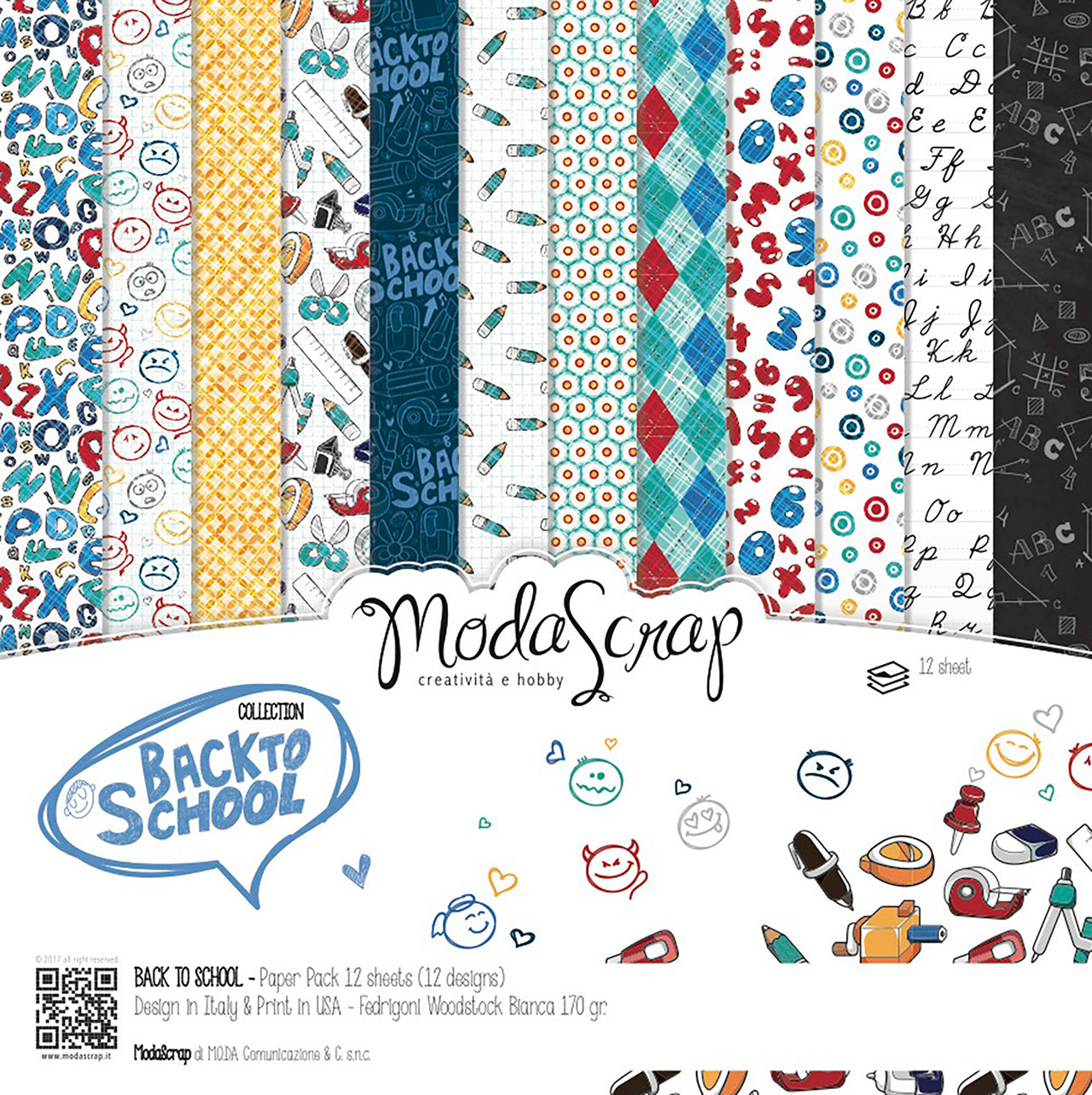Elizabeth Craft Designs Elizabeth Craft ModaScrap Paper Pack 12"X12" 12/Pkg - Back To School