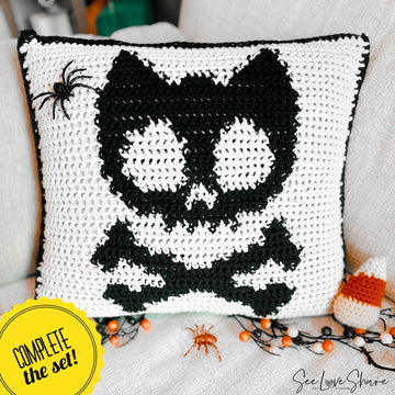 Halloween Cat Skull Pillow