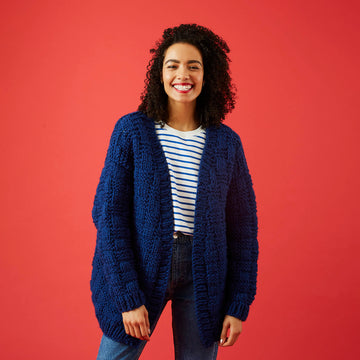 Basket Weave Cardigan - Free Knitting Pattern For Women in Paintbox Yarns Simply Super Chunky