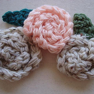 607 CROCHET rolled rose flower, and leaf