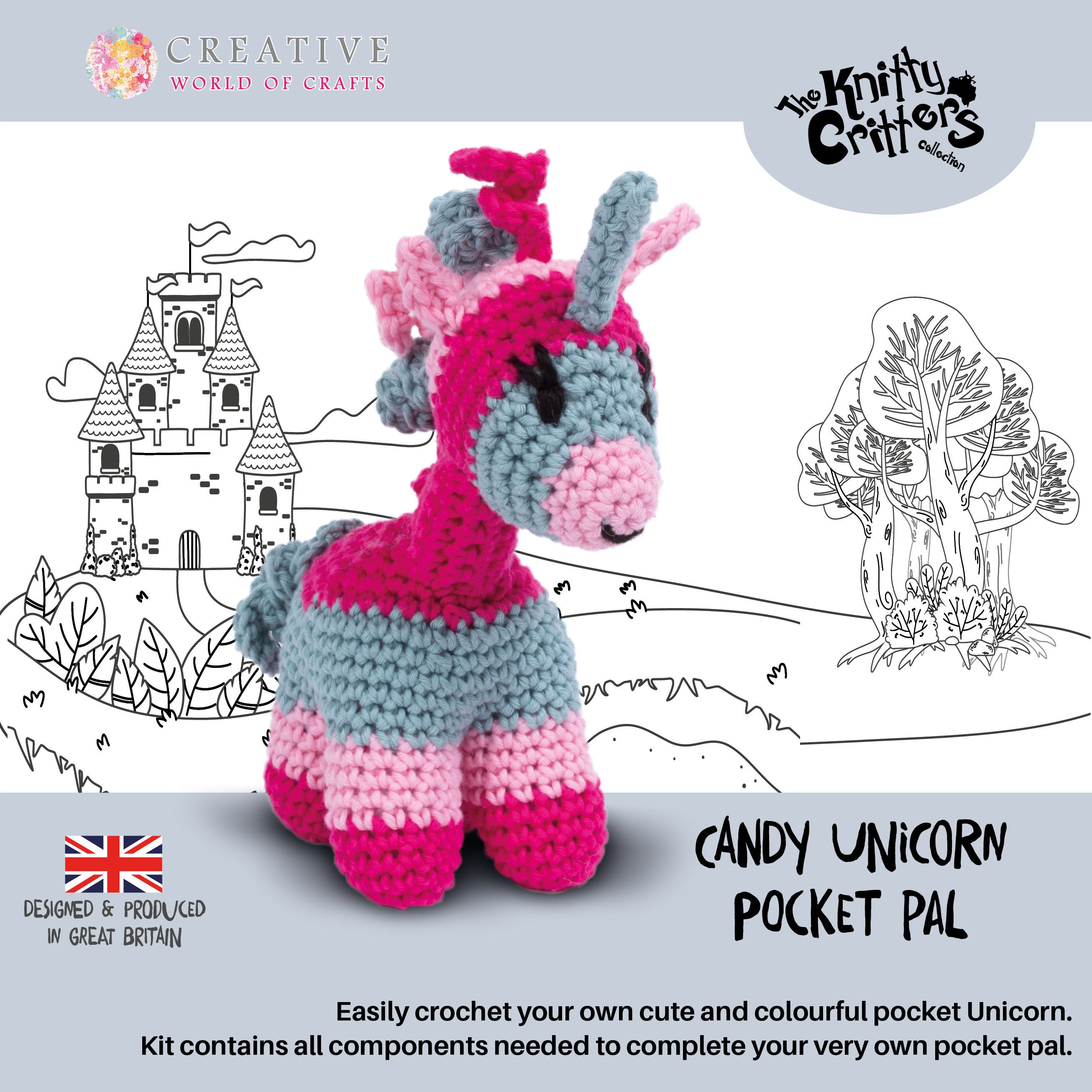 Creative World of Crafts Knitty Critter Pocket Pal - Candy Unicorn