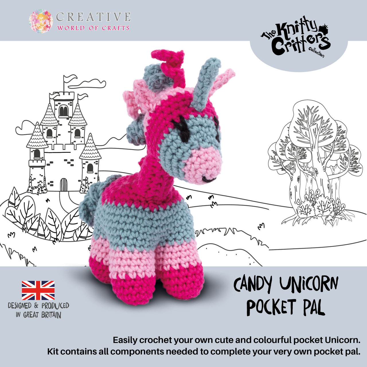 Creative World of Crafts Knitty Critter Pocket Pal - Candy Unicorn
