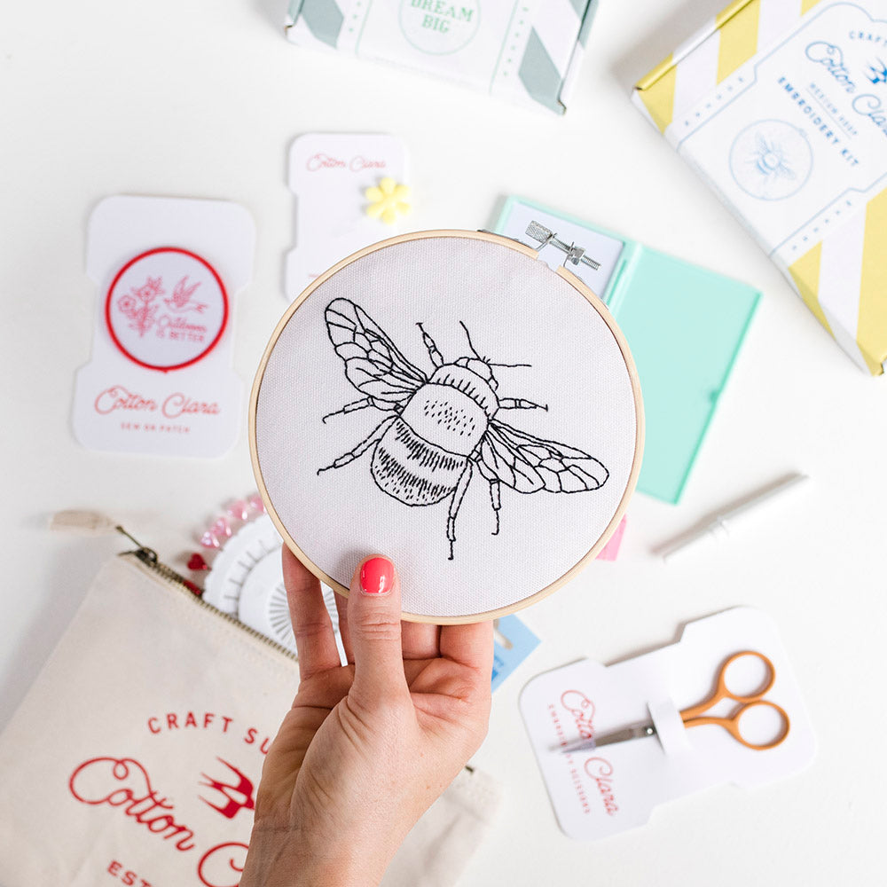 Cotton Clara Black Bee Embroidery Kit - 15cm