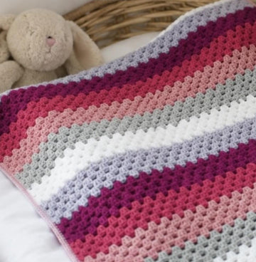 Granny Stripe Crochet Blanket with Crab Stitch Border