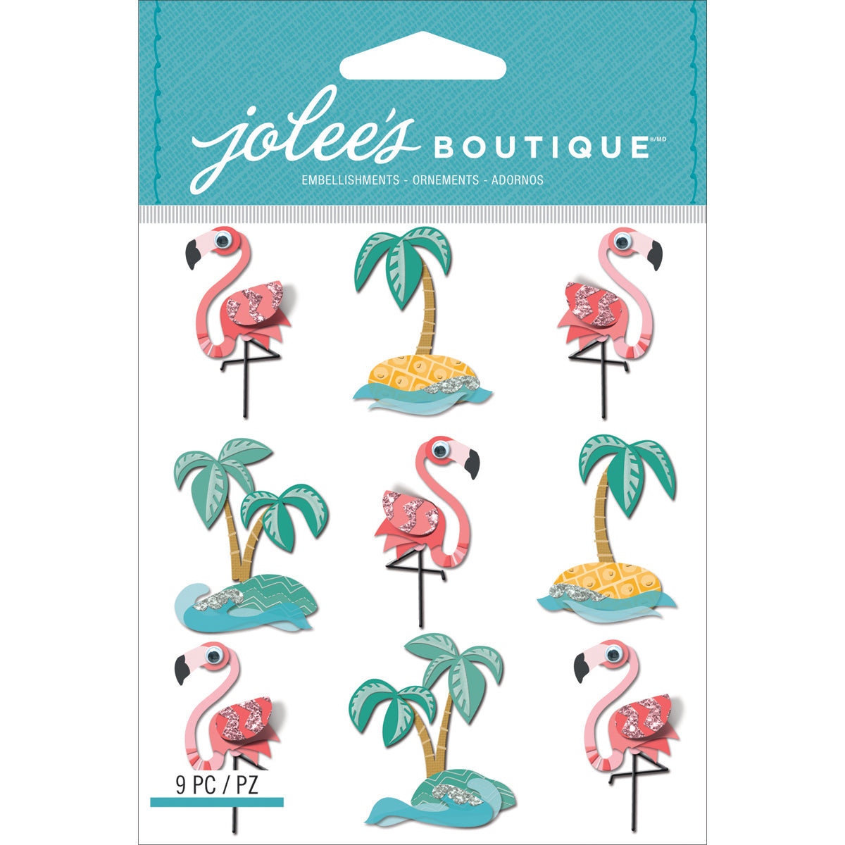 Jolee's Cabochon Dimensional Repeat Stickers - Flamingos & Palm Trees
