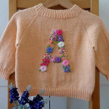 Floral Initial Embroidery Knitting Baby Sweater