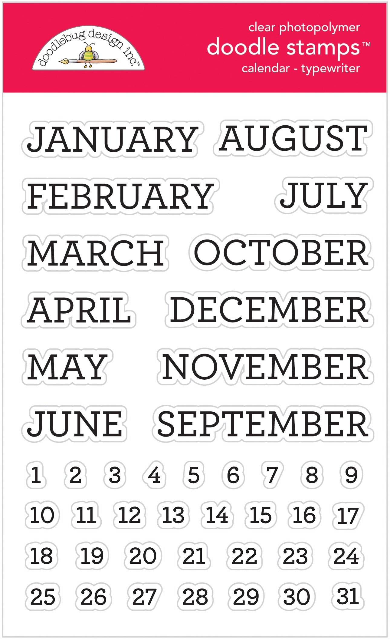 Doodlebug Clear Doodle Stamps - Calendar - Typewriter