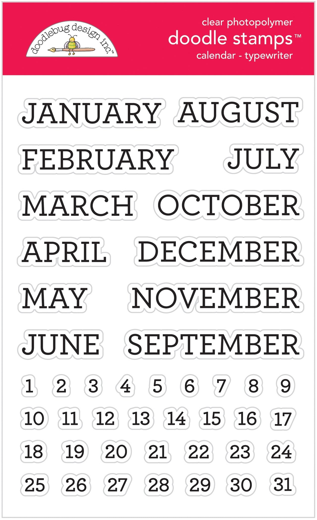 Doodlebug Clear Doodle Stamps - Calendar - Typewriter