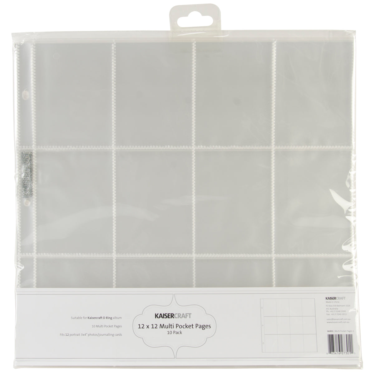 Kaisercraft D-Ring Album Page Protectors 12"X12" 10/Pkg - (12) 3"X4" Pockets
