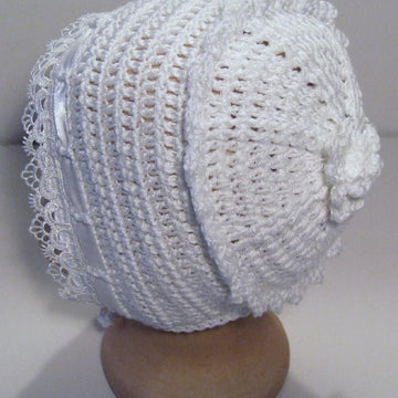 Bonnet with Frills, Bobbles, Flowers & Trims
