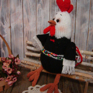 Toy knitting pattern rooster for Valentine's Day rooster, 4 roosters -1 pattern
