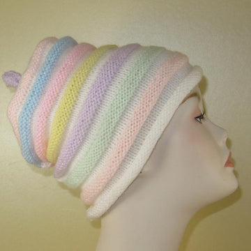 Candy Stripe Roll Brim Beehive Topknot Slouch