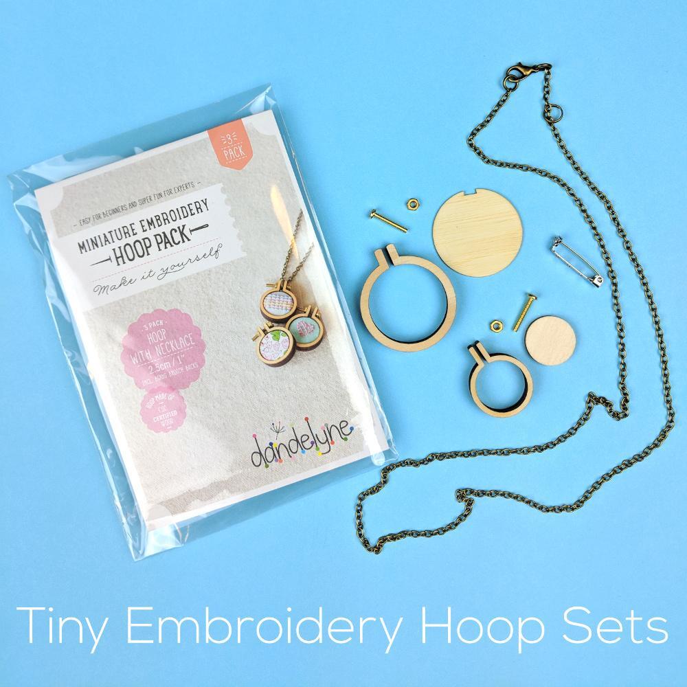 Dandelyne 2.5cm Miniature Embroidery Hoop Pack with Necklace