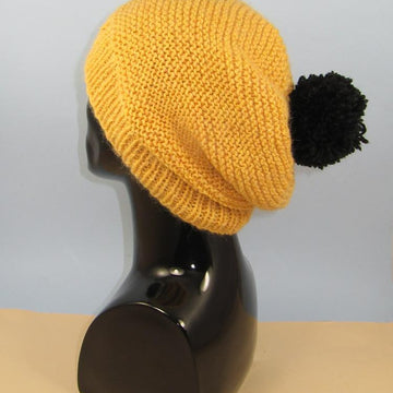 Chunky Garter Stitch Big Bobble Slouch Hat