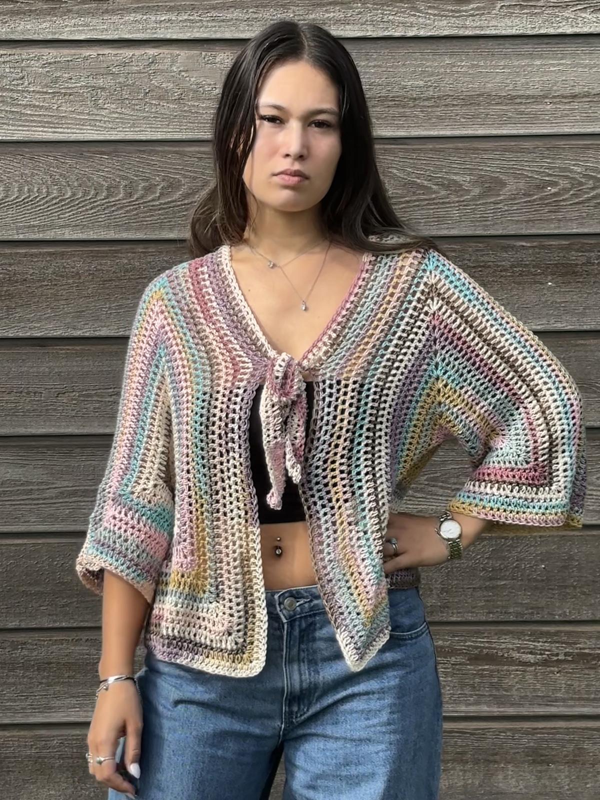 Hexagon Cardigan with Bow Closure