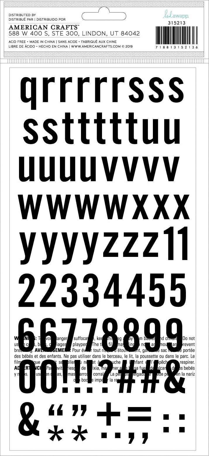 American Crafts Heidi Swapp Honey & Spice Thickers Stickers 175/Pkg - Alphabet/Glossy Black Chipboard