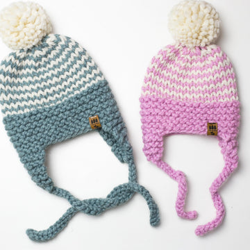 Pinstripe Ear Flaps Toque Hat Baby Children Women