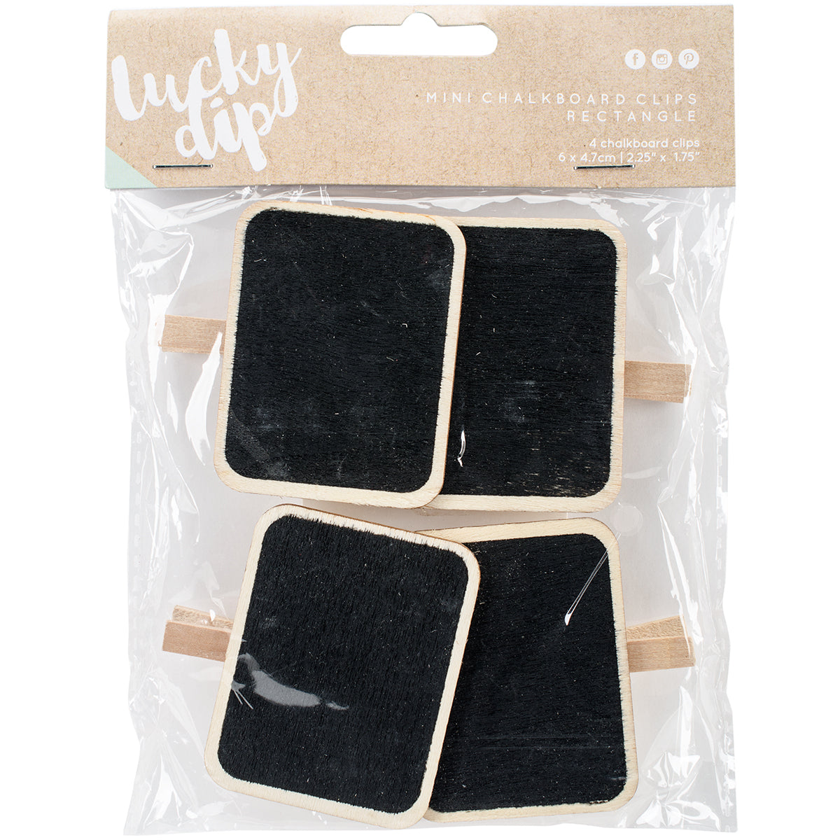 Kaisercraft Lucky Dip Chalkboard Clips 4/Pkg - Rectangle 2.25"X1.75"