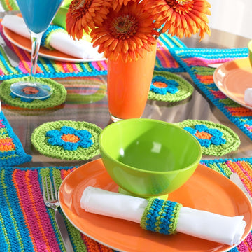 Striped Placemats and Coasters Table Setting in Bernat Handicrafter Cotton Solids
