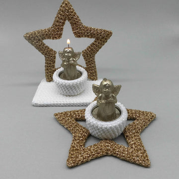 Star tealight holder in 2 versions - easy made from scraps of yarn