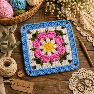 Crochet Square Motif PDF Pattern + Video Tutorial | Granny Square Blanket Block