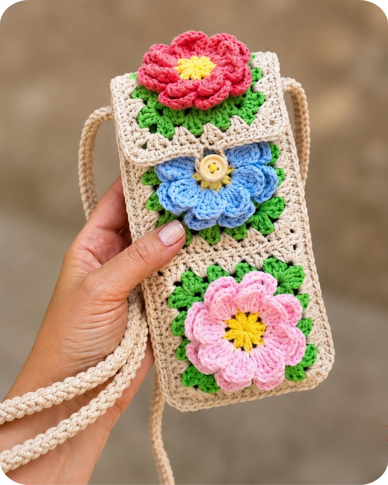 Granny square mobile phone bag crochet pattern T15
