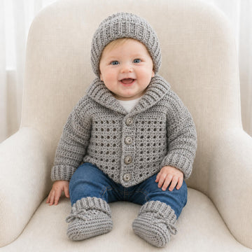Corbin Newborn Cardigan Hat and Booties Set