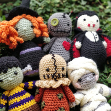 Halloween Dolls Set crochet amigurumi collection Dracula Vampire Frankenstein Monster Mummy Scarecrow Voodoo Doll and Witch