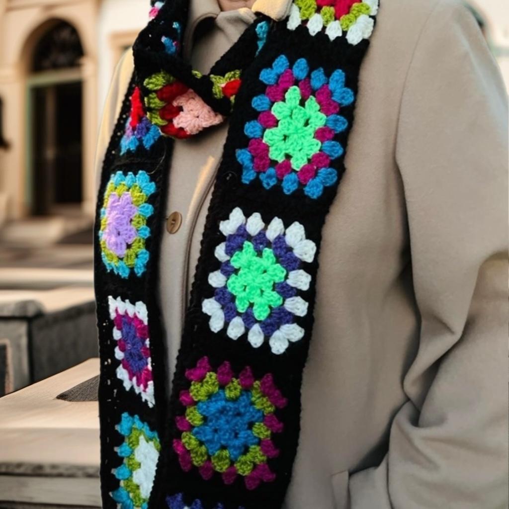 Granny Square Crochet Scarf