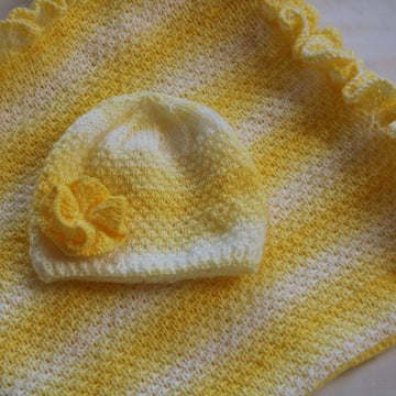 Ray of Sunshine Baby Blanket with Ruffle Hat.