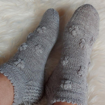 Grey Flower Knit Socks