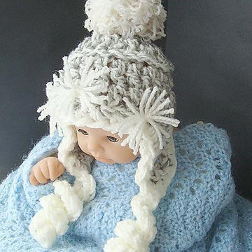 352, SKI BUNNY HAT, crochet, size newborn to age 3