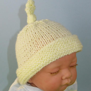 Baby Garter Stitch Cuff Topknot Beanie Hat