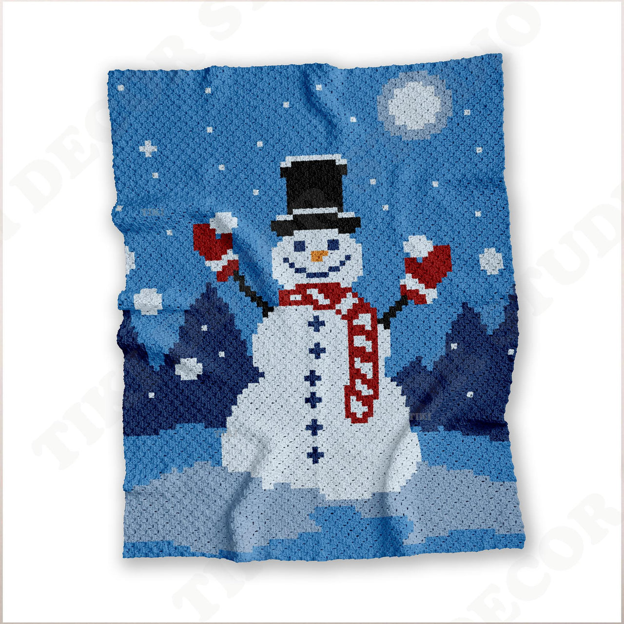 C2C CROCHET PATTERN Frosty Snowman Graph Blanket Plaid Home Decor Afghan