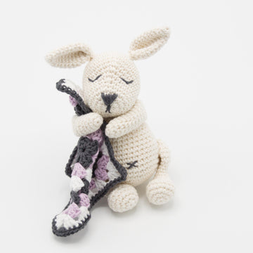 Snoozing Bunny with Granny Square Blanket