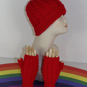 Adult & Teen Aran Simple Cable Beanie Hat & Gloves
