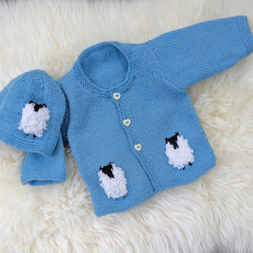 Baby Blue Sheep Cardigan and Hat