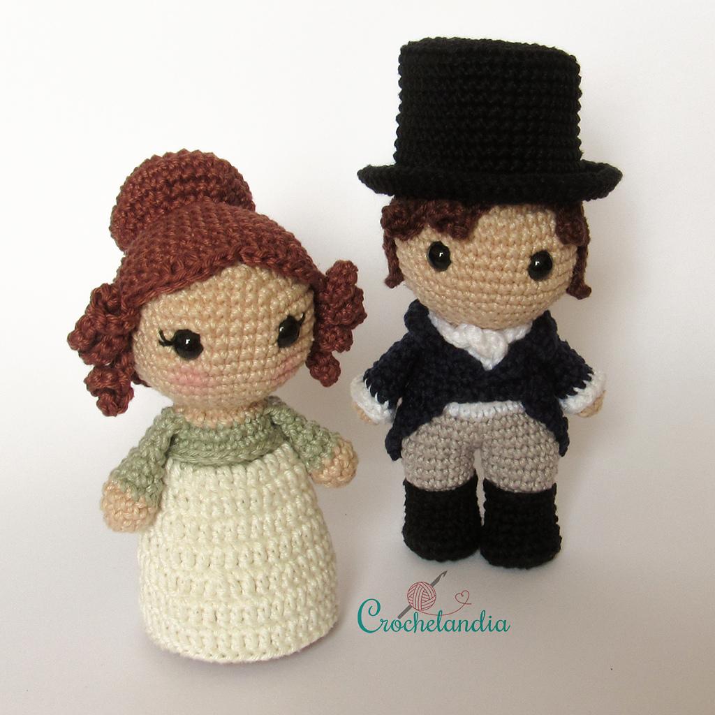 Mr. Darcy and Elizabeth (Pride and Prejudice) amigurumi dolls - crochet patterns by Crochelandia