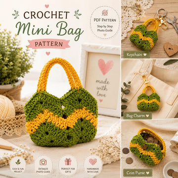 Crochet Bag Keychain Pattern PDF + Video Tutorial