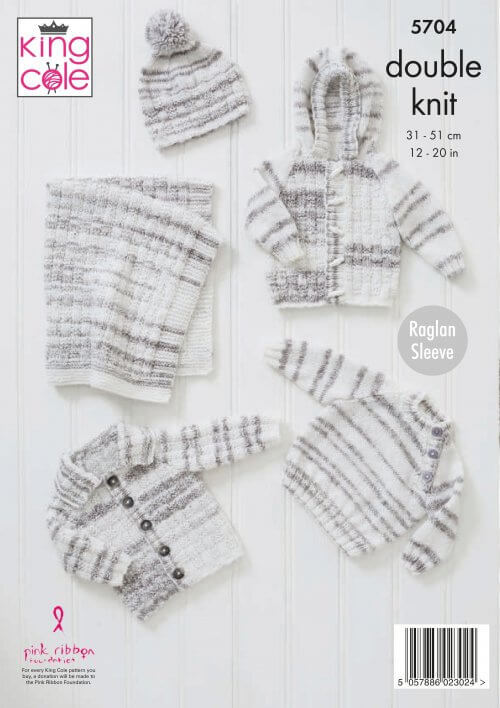 Blanket, Sweater, Jackets and Hat in King Cole Baby Stripe DK - 5704 - Leaflet