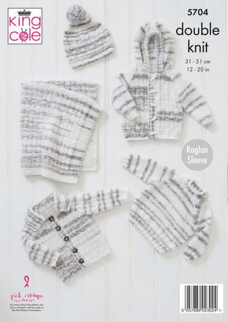 Blanket, Sweater, Jackets and Hat in King Cole Baby Stripe DK - 5704 - Leaflet