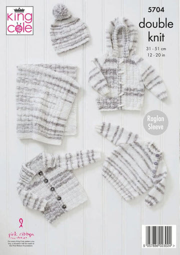 Blanket, Sweater, Jackets and Hat in King Cole Baby Stripe DK - 5704 - Leaflet